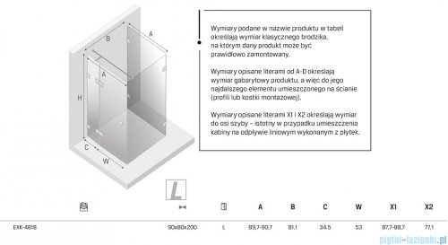 New Trendy Eventa Gold Shine kabina prysznicowa przyścienna z drzwiami bocznymi 90x80x200 cm przejrzyste lewe Złoty połysk EXK-4818