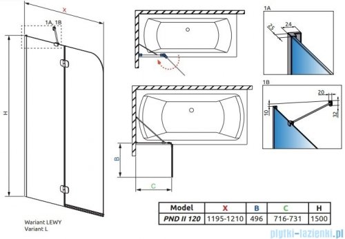Radaway Torrenta PND II parawan nawannowy 120 lewy przejrzyste 12011203-101L