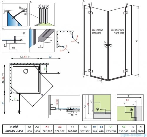 Radaway Essenza Kdd kabina 80x100cm szkło przejrzyste 1385061-01-01L/1385062-01-01R
