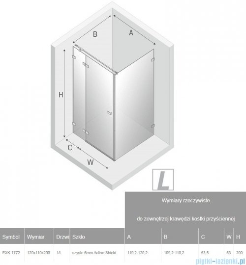 New Trendy Avexa Gold kabina prostokątna 120x110x200 cm przejrzyste lewa EXK-1772