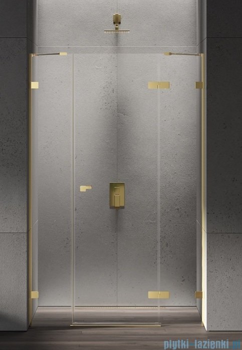 New Trendy Eventa Gold Shine drzwi wnękowe pojedyncze z dodatkową ścianką 110x200 cm przejrzyste prawe Złoty połysk EXK-4682