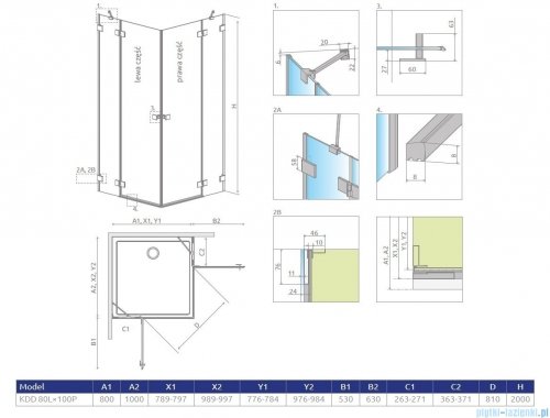 Radaway Essenza Pro White Kdd kabina 80x100cm przejrzyste 10096080-04-01L/10096100-04-01R