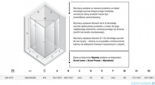 New Trendy Eventa Gold Shine kabina prysznicowa prostokątna 120x110x200 cm przejrzyste Złoty połysk EXK-4772