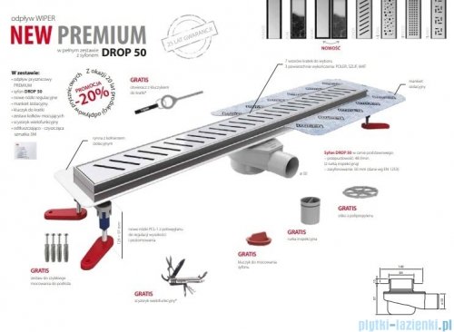 Wiper New Premium Mistral Odpływ liniowy z kołnierzem 60 cm syfon drop 50 mat 500.0169.03.060