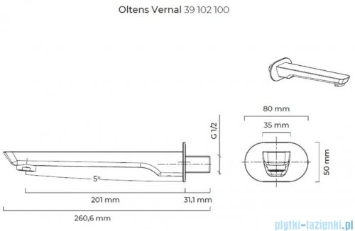Oltens Vernal wylewka wannowa do baterii podtynkowej chrom 39102100