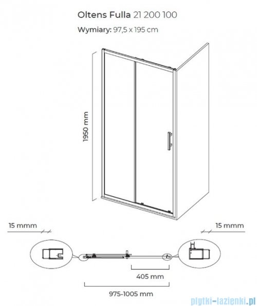 Oltens Fulla drzwi prysznicowe przesuwne 100cm szkło przejrzyste 21200100