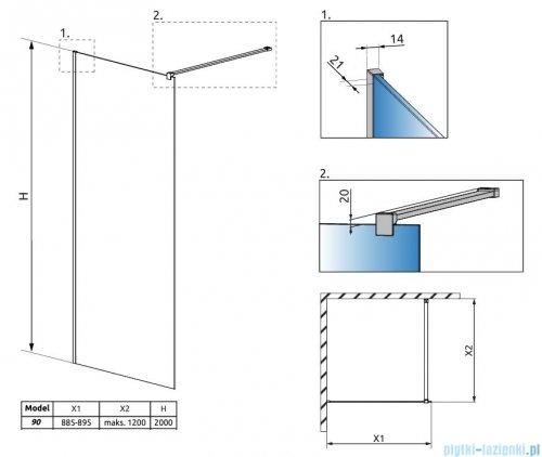 Radaway Modo New II Brushed Copper kabina Walk-in 90x200 szczotkowana miedź 389094-93-01