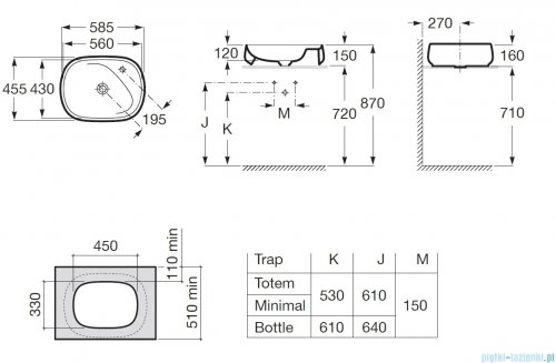 Roca FINECERAMIC umywalka nablatowa BEYOND 58x45 biały mat A3270B8620