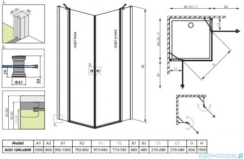 Radaway Eos II KDD kabina prysznicowa 100x80 szkło przejrzyste + brodzik Argos D + syfon 3799462-01L/3799460-01R/4AD810-01
