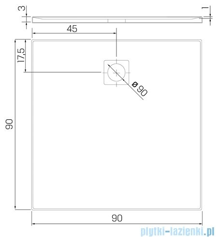 New Trendy Mori brodzik konglomeratowy kwadratowy 90x90x3 cm biały B-0433