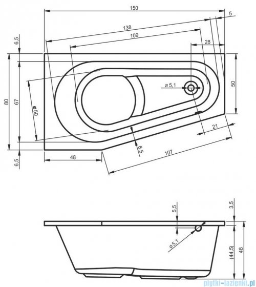 Riho Delta wanna asymetryczna 150x80cm z hydromasażem Air prawa B066003005