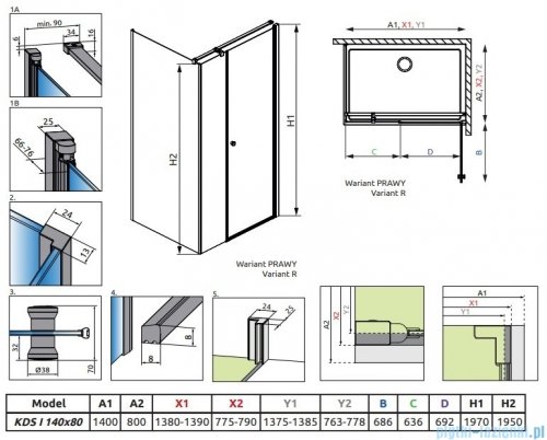 Radaway Eos KDS I kabina prysznicowa 140x80 prawa przejrzyste 137556-01-01R