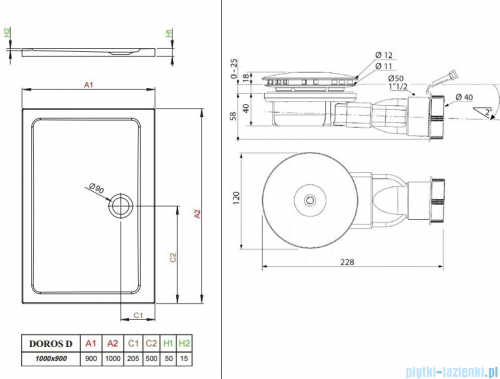 Radaway Fuenta New KDJ-B kabina prysznicowa 100x90 prawa przejrzyste + brodzik Doros D + syfon 384083-01-01R/384050-01-01/SDRD1090-01