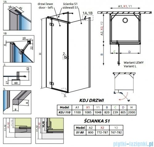 Radaway Essenza New Kdj+S kabina 80x110x80cm lewa szkło przejrzyste 385023-01-01L/384051-01-01/384051-01-01
