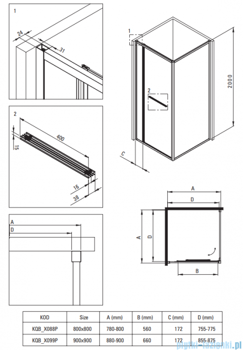 Deante Blur kabina prysznicowa kwadratowa 90x90cm titanium KQB_D099P