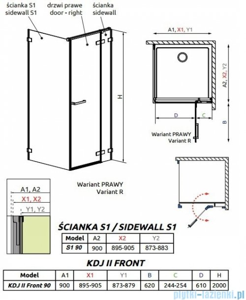 Radaway Arta Kdj II kabina 90x90cm prawa szkło przejrzyste + brodzik Doros C + syfon
