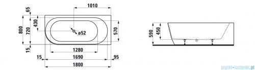 Laufen Pro wanna wolnostojąca prawa kompozytowa biała 180 x 80 cm H2449550000001