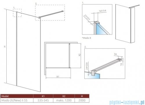 Radaway Modo New Black II kabina Walk-in 55x200 czarny mat/szkło przejrzyste 389055-54-01