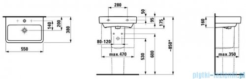 Laufen Pro S Compacto umywalka ścienna bez otworu 55x38cm biała H8189580001091