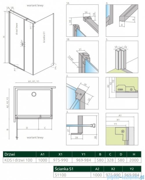 Radaway Nes 8 Black Kds I kabina 100x100cm lewa czarny mat/szkło przejrzyste 10073100-54-01L/10073110-54-01/10089100-01-01