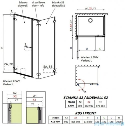 Radaway Arta Kds I kabina 90x90cm lewa szkło przejrzyste + brodzik Doros C + syfon