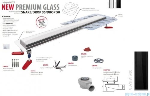 Wiper New Premium Black Glass Odpływ liniowy z kołnierzem 100 cm syfon drop 50 poler 500.0385.01.100