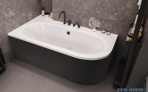 Besco Avita 150x75cm wanna asymetryczna lewa + obudowa CZARNY mat  + syfon CZARNY #WAA-150-NL/OAV-150-NSC/19977