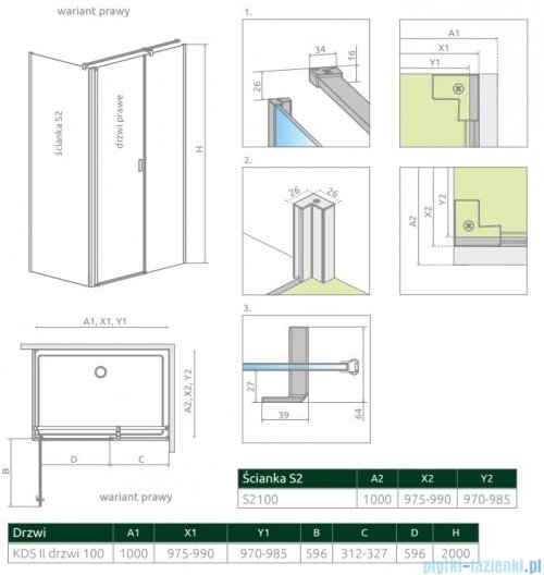 Radaway Nes Black Kds II kabina 100x100cm prawa czarny mat/szkło przejrzyste 10033100-54-01R/10040100-54-01