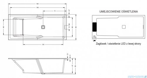 Riho Still Shower LED wanna prostokątna z oświetleniem 180x80cm + syfon + nóżki B103003005/207098