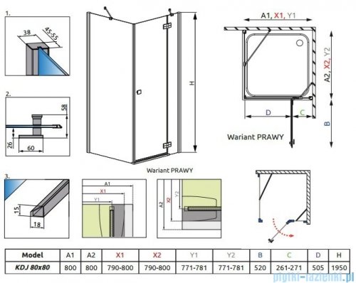 Radaway Almatea Kdj Kabina kwadratowa 80x80 Prawa szkło intimato 32112-01-12NR
