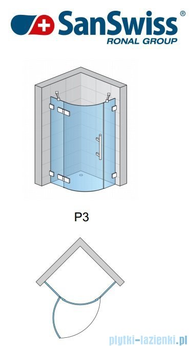 SanSwiss Pur P3 Kabina półokrągła 75-120cm profil chrom szkło przezroczyste Lewa P3G50SM11007