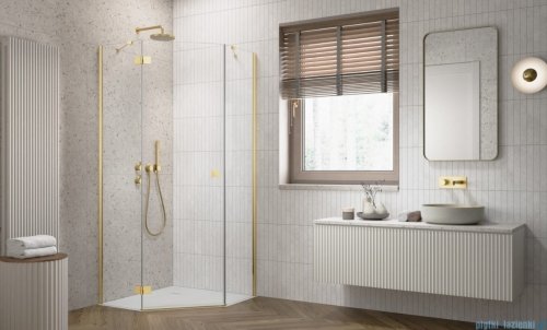 Radaway Essenza Gold Ptj kabina pięciokątna 80x100cm lewa szkło przejrzyste 1385010-09-01L/1385054-01-01