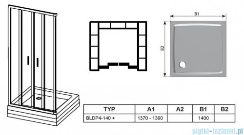 Ravak Blix BLDP4 drzwi prysznicowe 140cm aluminium grape Anticalc 0YVM0C00ZG