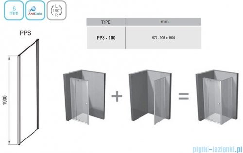 Ravak Pivot PPS ścianka prysznicowa 100cm satyna transparent Anticalc 90GA0U00Z1
