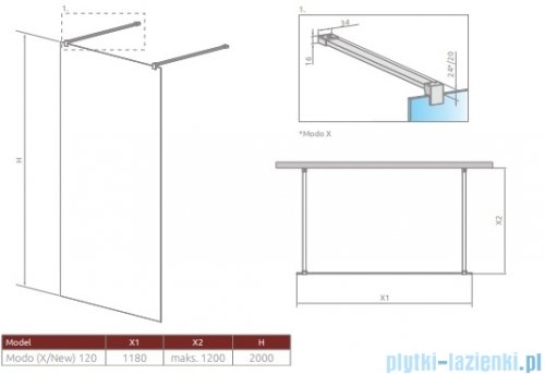 Radaway Modo X Black I kabina Walk-in 120x200 szkło przejrzyste 10mm 388324-54-01