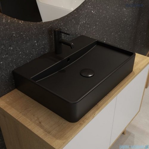 Oltens Duve umywalka 60x42 cm nablatowa prostokątna z powłoką SmartClean czarny mat 41800300