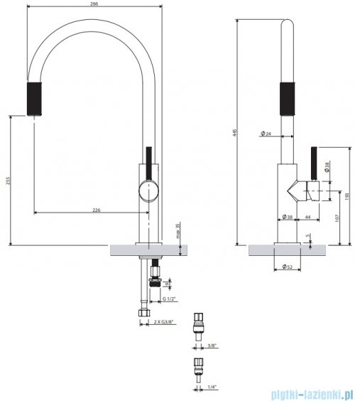Omnires Switch bateria kuchenna do podłączenia zestawu filtrującego czarny mat SW9057BL
