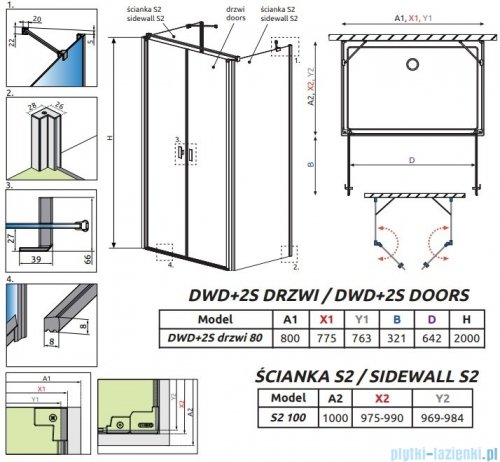 Radaway Nes 8 Dwd+2S kabina 100x80x100cm przejrzyste 10080100-01-01/10082180-01-01/10080100-01-01