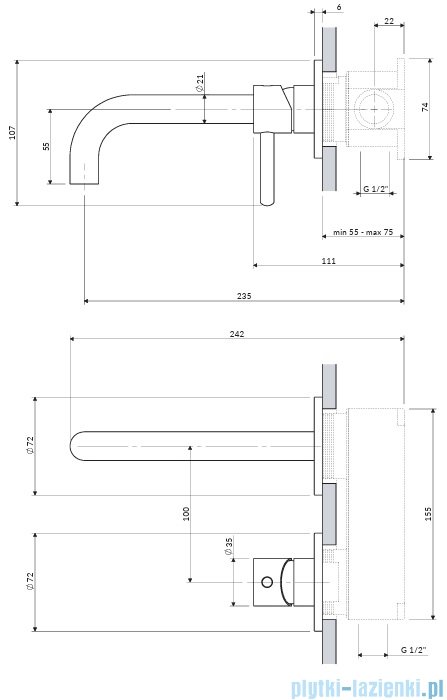 Omnires Y bateria umywalkowa element natynkowy złoty szczotkowany Y1215HROGLB