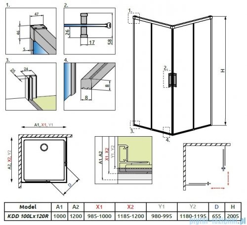 Radaway Idea Kdd kabina 100x120cm szkło przejrzyste 387062-01-01L/387064-01-01R