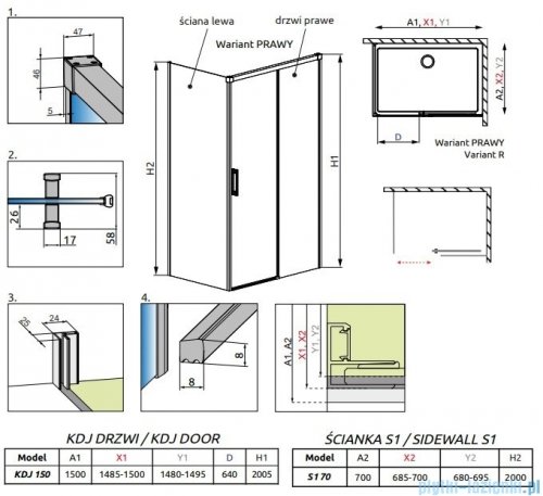 Radaway Idea Black Kdj kabina prysznicowa 150x70 prawa czarny mat/szkło przejrzyste 387045-54-01R/387048-54-01L