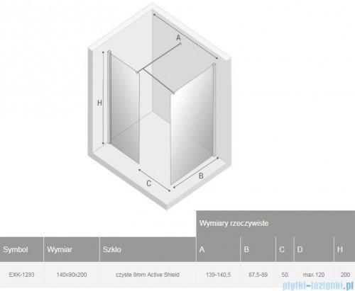 New Trendy New Modus Black kabina Walk-In 140x90x200 cm przejrzyste EXK-1293
