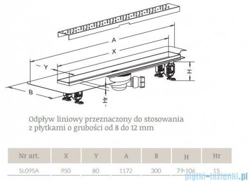 Radaway Quadro Odpływ liniowy 95x8cm 5L095A,5R095Q
