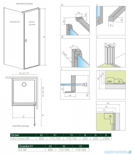 Radaway Nes Kdj I kabina 80x80cm prawa szkło przejrzyste 10022080-01-01R/10039080-01-01