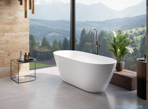 Besco Moya Matt 160x68cm wanna wolnostojąca biała matowa konglomeratowa + syfon klik-klak chrom czyszczony od góry #WMMB-160MKC