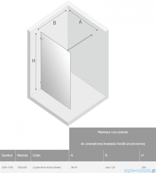 New Trendy Avexa Gold kabina Walk-In 100x200 cm przejrzyste EXK-1795