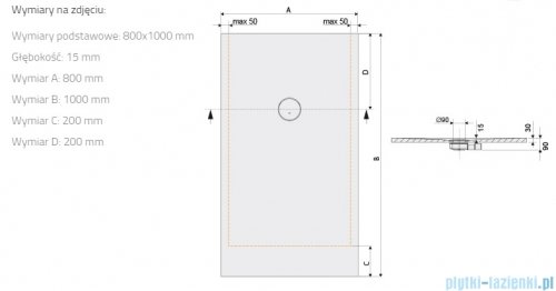 Sanplast Structure Mineral B-M/STRUCTURE brodzik prostokątny 80x100x1,5 cm szarość kamienia 645-360-0330-52-010