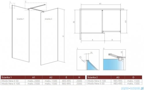 Radaway Modo New Black III kabina Walk-in 50x100x200 szkło przejrzyste 389054-54-01/389104-54-01/389000-54