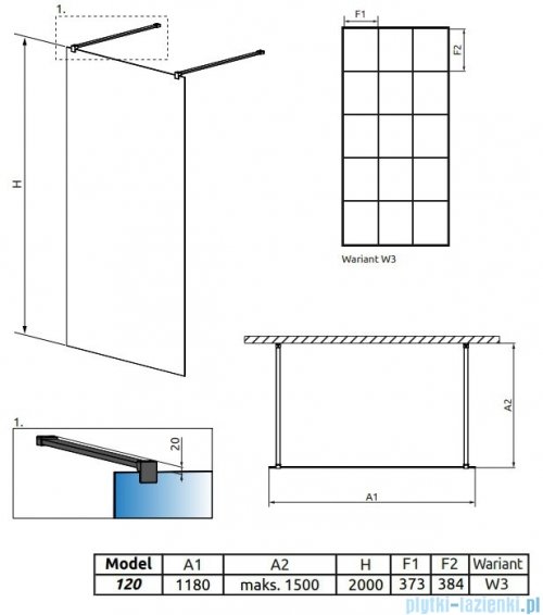 Radaway Modo X Black I Factory kabina Walk-in 120x200 szkło 10mm 388324-54-57