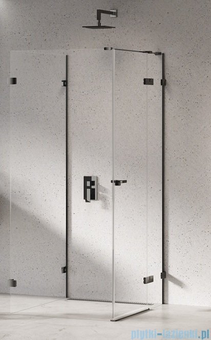 New Trendy Eventa Black Chrome kabina prysznicowa przyścienna z drzwiami bocznymi 100x100x200 przejrzyste Prawa czarny połysk EXK-6289